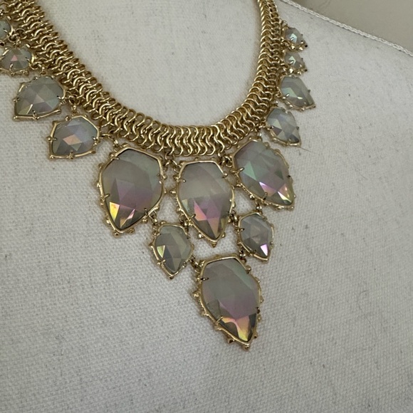 Vintage Kendra Scott Elegant Gretchen Statement Necklace Gold Iridescent Slate - Picture 15 of 17
